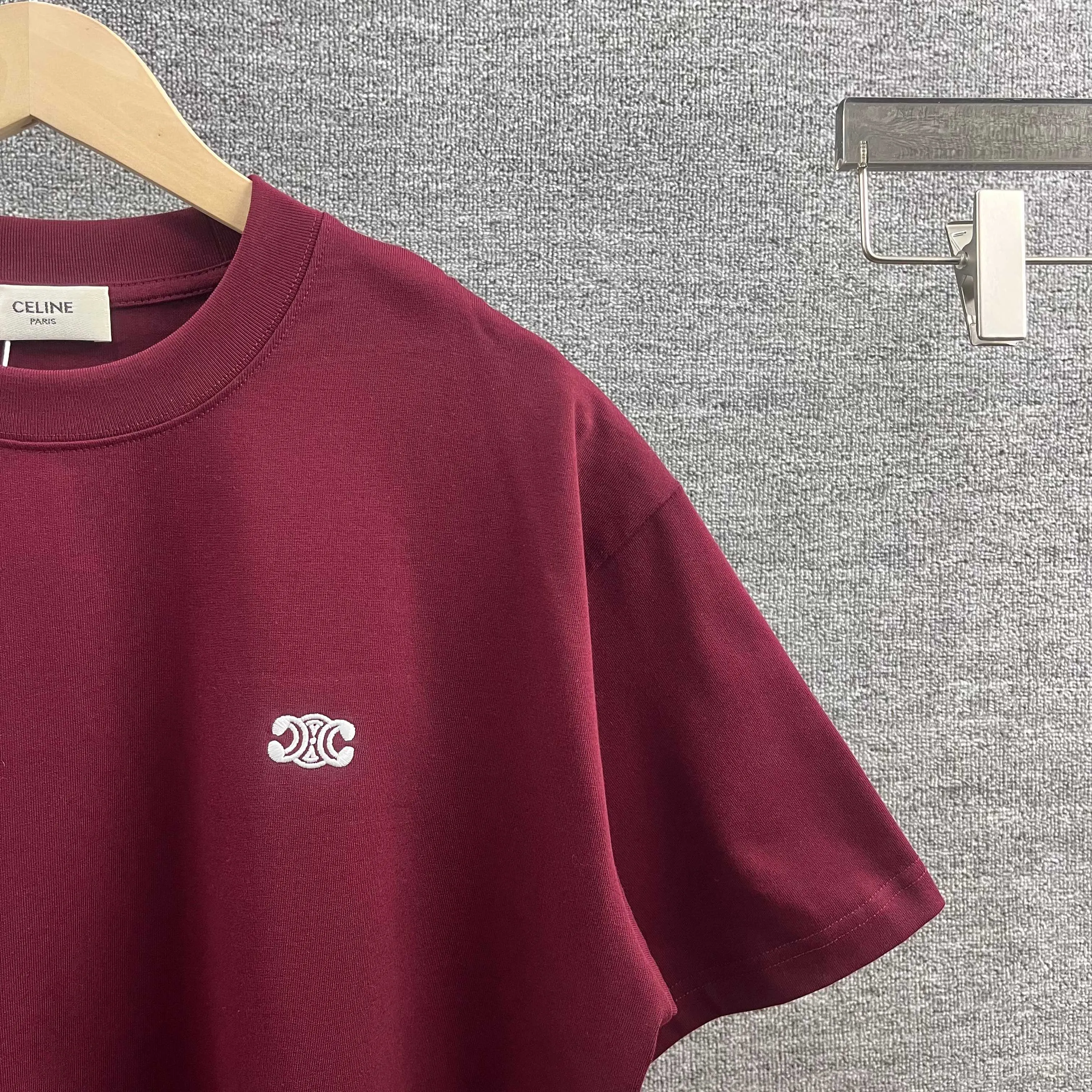 Ce*li* Ce*Lin 2026 spring and summer style Classic letter embroidery logo technology Double yarn custom plain cotton fabric Short-sleeved T-shirt Men and women Same Style Color: Black White Gray Wine Red Size: S (90-130 pounds) M (120-150 pounds) L (140-165 pounds) XL (160-180 pounds) XXL (180-210 pounds)